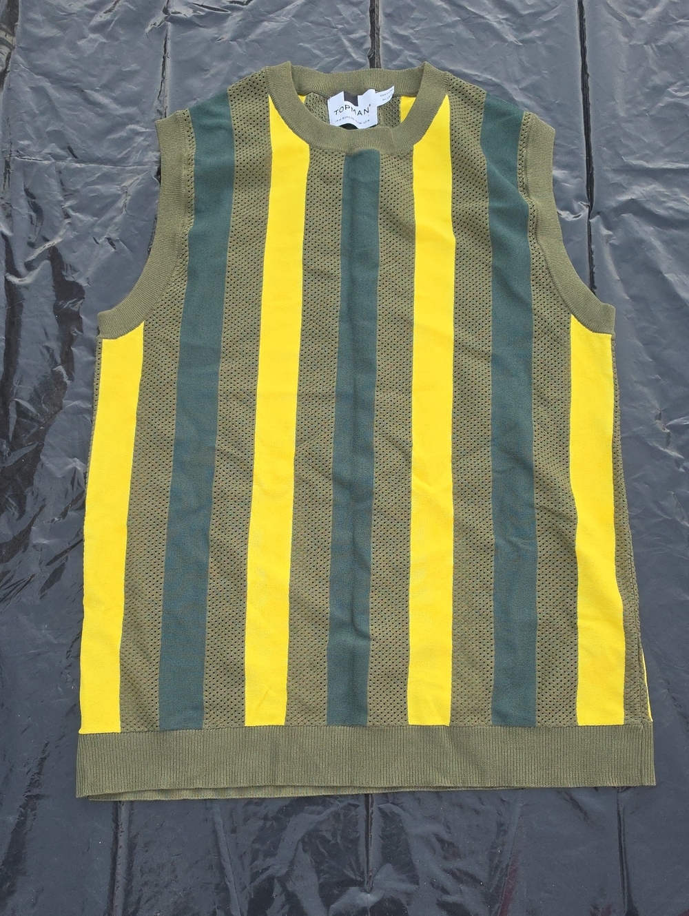 Topman Olive and Yellow Vertical Stripe Sleeveless Top